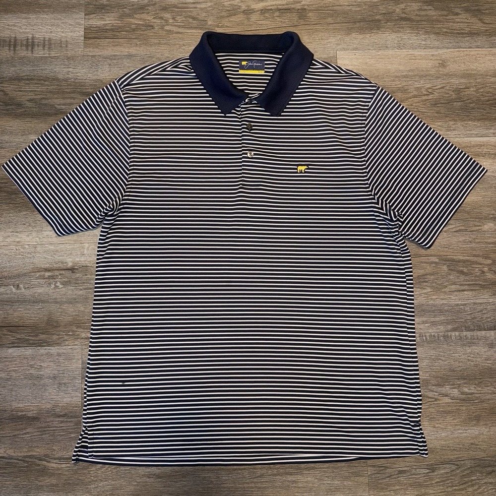 Jack Nicklaus Shirt Mens Extra Large Striped Short Sleeve Polo Bear Logo Golf